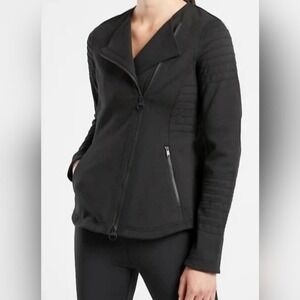 Athleta Black Asymmetrical Zip Quilted Sleeve Jacket